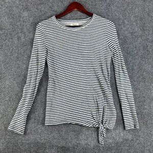 Madewell Top Womens XS Blue White Stripe Long Sleeve Tie Hem Pullover